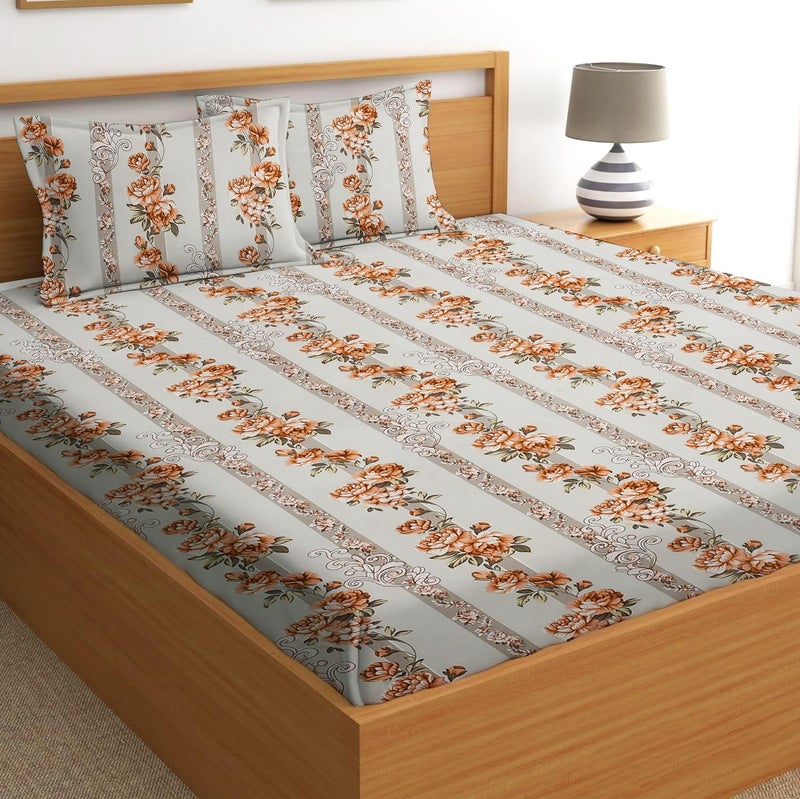 STARNSTYLE 100% Cotton King Size Bedsheet with 2 Pillow Covers - Brown Rose - Image 1